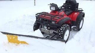 Honda Foreman 450 vs 16 Inch Snow Storm ATV Snow Plow [upl. by Joon]