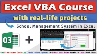 Excel  VBA  Insert Data from UserForm into Excel Sheet  Get Free Code  School Management System [upl. by Anayeek591]