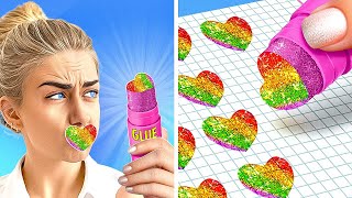 RAINBOW DIY SCHOOL SUPPLIES  Awesome Drawing amp Art Tricks For School By 123 GO Like [upl. by Arata378]