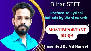 MCQS On Preface To Lyrical Ballads by Wordsworth Bihar STET Most important questions answers [upl. by Primrose]