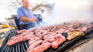 Street Food in Romania for Breakfast 115 ROMANIAN MICI KEBABS [upl. by Divd]