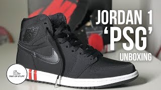 Jordan 1 Retro High Paris SaintGermain PSG Sneaker Unboxing [upl. by Layne113]