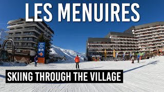 Skiing through Les Menuires village in Les 3 Vallees [upl. by Tima971]