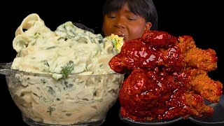 ASMR CHICKEN WINGS amp ALFREDO CREAMY PASTA MUKBANG NO Talking Slurpy Sticky Eating Sounds [upl. by Elocim807]