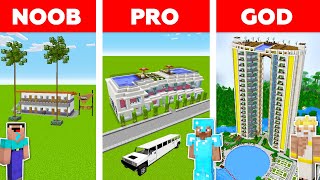 Minecraft NOOB vs PRO vs GOD MODERN HOTEL BUILD CHALLENGE in Minecraft  Animation [upl. by Beauchamp]