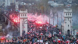 Polands Independence March in Warsaw  104th anniversary of Poland regaining independence [upl. by Eniladam828]