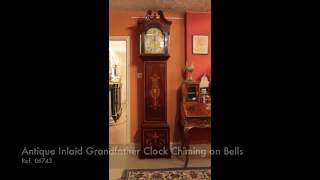 Antique Inlaid Grandfather Clock Chiming on Bells [upl. by Gall]