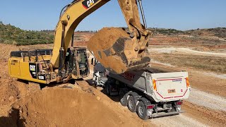 Caterpillar 349E Excavator Loading Mercedes And MAN Lorries  Interkat SA [upl. by Reema867]