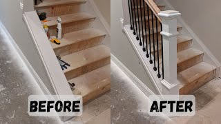 Installing Newel post and stair railing  Finishing my Basement  Episode 28 [upl. by Nehgaem]