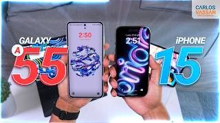 Galaxy A55 vs iPhone 15  ¿Cuál te conviene más [upl. by Nilrah185]