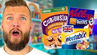 Americans Taste Test British Cereals Curiously Cinnamon Kellogs Weetabix amp More [upl. by Sparke]