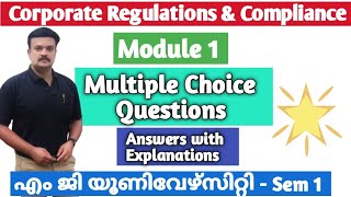 Corporate Regulations amp ComplianceMCQs Answers with ExplanationsMG University Bcom First Semester [upl. by Eicram223]