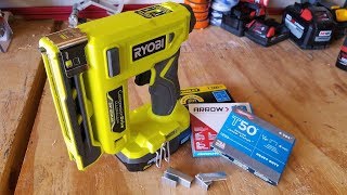 Ryobi One 18V Cordless 38quot Crown T50 Stapler Review [upl. by Nessej]