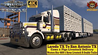 ATS 150 4K  Laredo TX To San Antonio TX  Western Star 4800 amp KSW Byrne Livestock BDouble Trailer [upl. by Yantruoc]