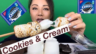 ASMR EATING OREOS AND COOKIES amp CREAM MARSHMALLOWS ROASTED STUFFED MARSHMALLOWS 먹방 asmr mukbang [upl. by Mehelhteb]