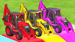 LOADER OF COLORS GRASS LOADING amp TRANSPORTING with CAT BACKHOE LOADERS FS22 Farming Simulator 22 [upl. by Miahc]