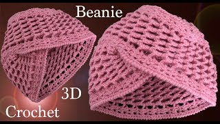 Gorro turbante a Crochet 3D en punto panal o nido de abeja tejido tallermanualperu [upl. by Skantze]