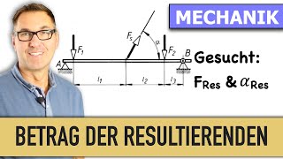 Betrag der Resultierenden  Winkel  Wirklinie  Kraftsystem  Abstand der Resultierenden [upl. by Naniac]