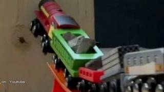 Thomas the Tank Engine type wooden trains crash in slow motion [upl. by Calen]