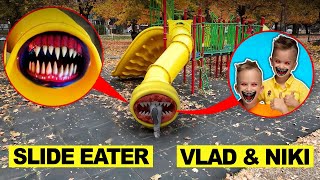 Meu DRONE flagra O SLIDE EATER comendo VLAD E NIKI na VIDA REAL em parque assombrado [upl. by Enamrej]