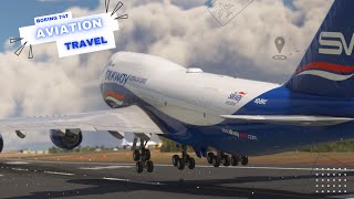 CROSSWIND GIANT Airplane Flight Landing Silkway West Airlines Boeing 747 Landing at Madeira Airport [upl. by Oeak]