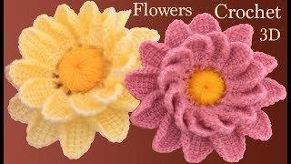 Como hacer flores a crochet 3D en punto tunecino tejido tallermanualperu [upl. by Anisirhc59]