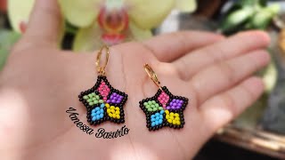 Aretes de estrellas 🌟 con chaquirasmostacillas multicolor  Beaded multicolor star earrings 🌈 [upl. by Yrelle]