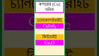 কপারের Cu খনিজগুলি যথা চ্যালকোপাইরাইট কিউপ্রাইট চ্যালকোসাইট ম্যালাকাইট। chemistry [upl. by Jea252]