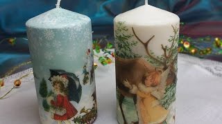 Candele decorate con trasferimento di immagineTutorial Decorate candles with paper napkins [upl. by Ary]