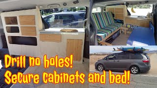 How to secure cabinets and bed DIY van conversion [upl. by Tandi]