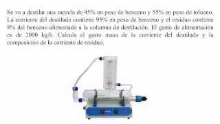 Balance de masas problema mezcla 45 benceno y 55 tolueno [upl. by Laughton]