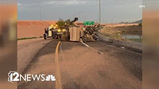 Dump truck crash injures 1 causes closure of WB 202 ramp in East Valley [upl. by Lamprey]