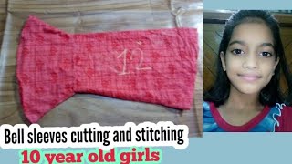 10 साल की बच्ची की drass के लिए Bell baju कैसे बनाएं bell sleeves cutting and stitching at home [upl. by Idaline472]