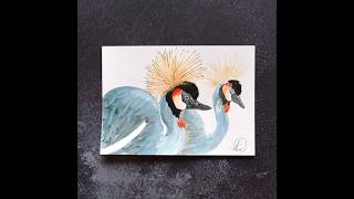 Golden crowned crane art painting watercolor painting birds birdwatercolor [upl. by Bundy]