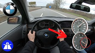 BMW E60 530i TOP SPEED ON AUTOBAHN TEST DRIVE MAX ACCELERATION NO LIMIT [upl. by Ruhtracam]