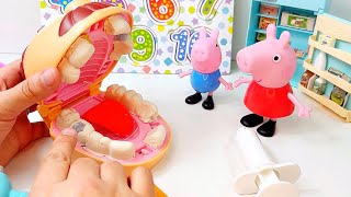 Dentist visit and Counting with Peppa Pig and George  Mr Play Doh Head goes to the Dentist learn [upl. by Ailsun]