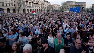 Thousands protest election results in Hungary [upl. by Lail]