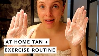 TAN  SKINCARE  MAKEUP  AT HOME EXERCISE ROUTINES  Estée Lalonde [upl. by Tnirb857]