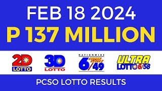 Lotto Result February 18 2024 9pm PCSO [upl. by Mullins781]