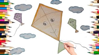 How To Draw A Cute Kite Step By Step  Kite Drawing For Kids [upl. by Teuton261]