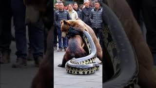 Grizzly bear fights giant python everyone just stands and watches no one helps [upl. by Novej]