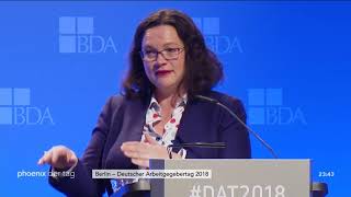 Andrea Nahles beim Deutschen Arbeitgebertag am 221118 [upl. by Nera]