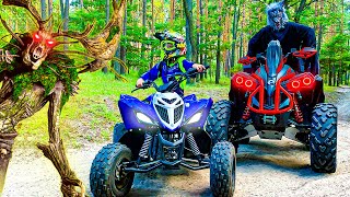 Den ride on Quad Bike and Adventure with Monsters in the forest [upl. by Prissie304]