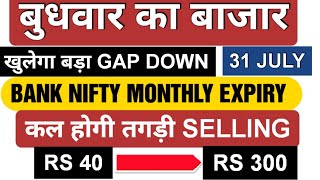 Bank Nifty Expiry Jackpot Nifty Prediction and Bank Nifty Analysis for Wednesday  31 July 2024 [upl. by Reta]