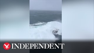 Mariner rescued by US Coast Guard after boat capsized by huge wave [upl. by Ardnuhsor]