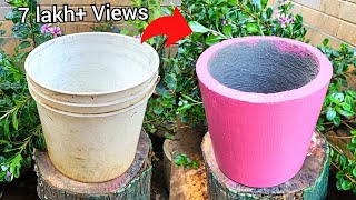 How to make cement pots at home easily  Flower pot making with old bucket amp cement [upl. by Joash]