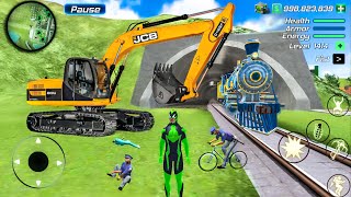 Rope Frog Ninja Hero Strange Gangster  Construction Excavator at Train Station  Android Gameplay [upl. by Hayse433]