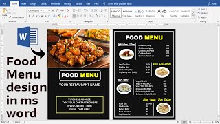 Food Menu design using ms word  Ready to Print  How to make Restaurant Menu Card Design ms word [upl. by Relly]