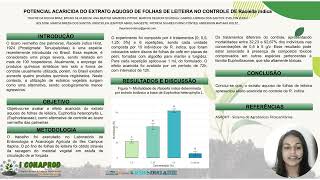 POTENCIAL ACARICIDA DO EXTRATO AQUOSO DE FOLHAS DE LEITEIRA NO CONTROLE DE Raoiella indica [upl. by Weldon]