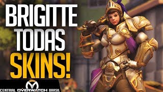 OVERWATCH  BRIGITTE TODAS SKINS EMOTES FALAS POSES E ANIMAÇÕES  Central Overwatch Brasil [upl. by Schou]